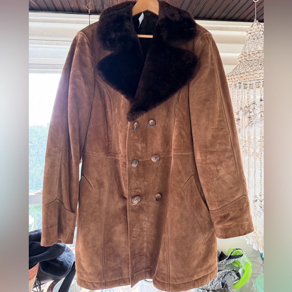 Vintage Vera Pelle Brown Suede Made in Italy Leather Jacket w Fur lining